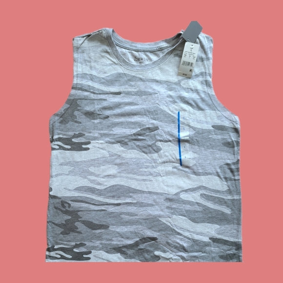 Zoe & Liv Grey Camouflage Sleeveless Tank T-shirt Target NWT LARGE - Picture 1 of 3